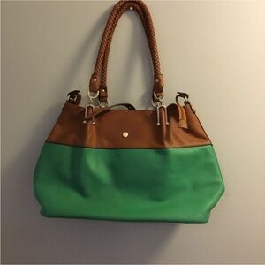 Black Rivet Woman’s handbag kelly green and brown with braided handles